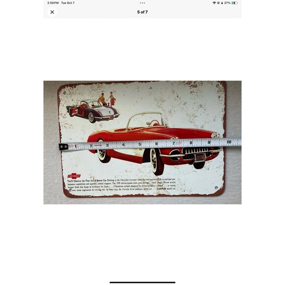 1959 Chevrolet CORVETTE 10” x 7” Purposefully Distressed Metal Sign Man Cave - Picture 5 of 7